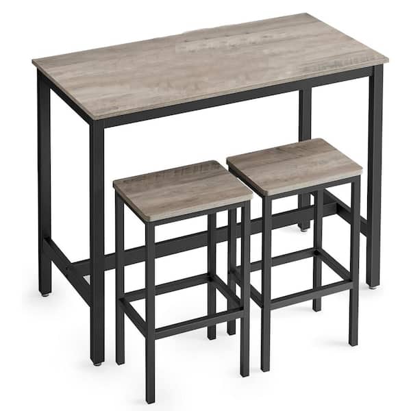 Benjara 3-Piece Rectangle Greige and Black Wood Top Bar Table Set Seats 2