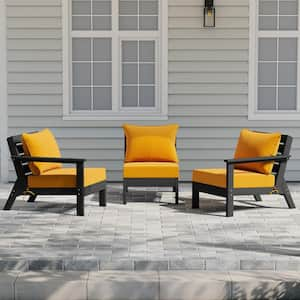 Birchwood Black Arrangeable Outdoor Patio 3-Piece Deep Seating HDPE Sofa Arm Chair Set w/ Yellow Cushions