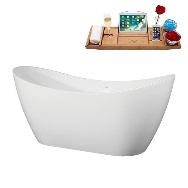 Alacant 67 in. Acrylic Flatbottom Double Slipper White Bathtub with Brushed Nickel Faucet & Overflow and Drain Alacant 67 in. Acrylic Flatbottom Double Slipper White Bathtub with Brushed Nickel Faucet & Overflow and Drain