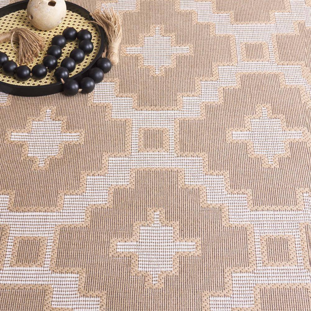 Ivory and Natural Geometric Flat Woven Wool Area Rug