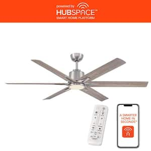 Kensgrove II 60 in. Smart Indoor/Outdoor Brushed Nickel Ceiling Fan with Remote Included Powered by Hubspace