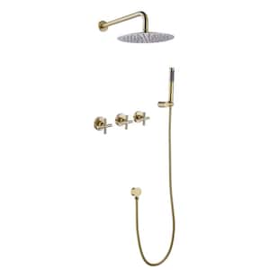 3 Handles 2-Spray Fixed and Handheld Showerheads 3.2 PGM with Hand Shower in Brushed Gold
