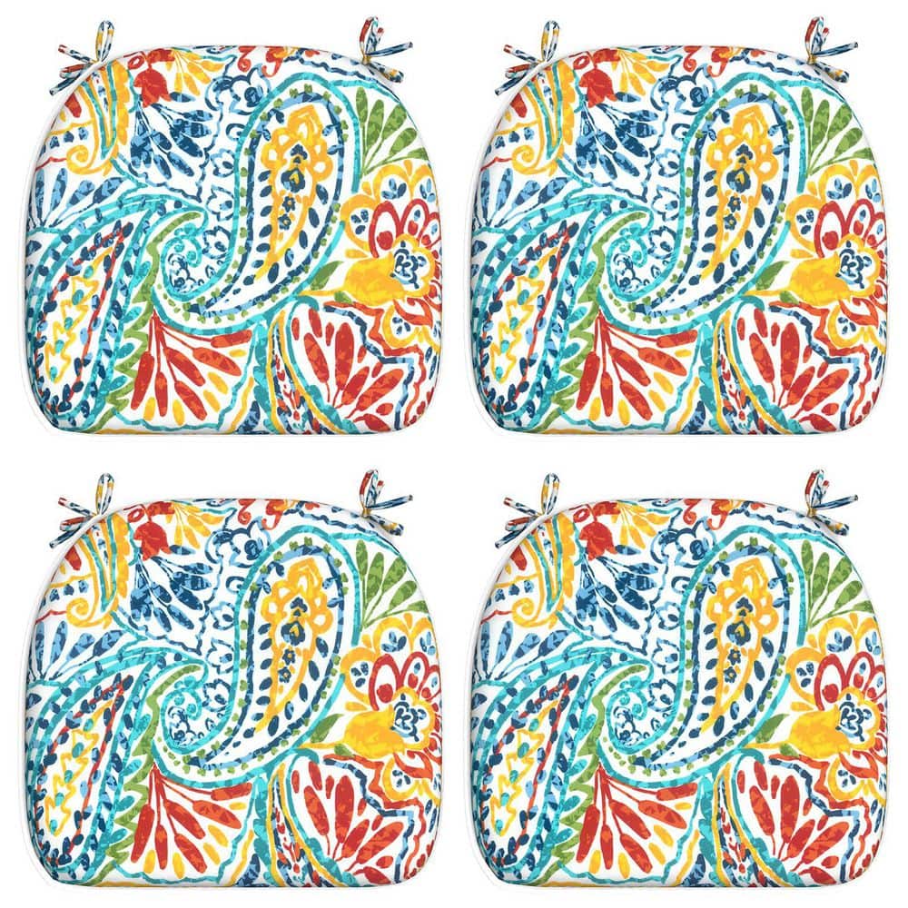 16 in. D x 17 in. W Indoor/Outdoor Chair Cushions 4-Pack with Ties, Paisley