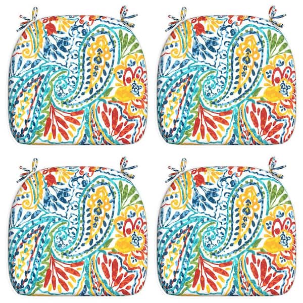 16 in. D x 17 in. W Indoor/Outdoor Chair Cushions 4-Pack with Ties, Paisley Multi