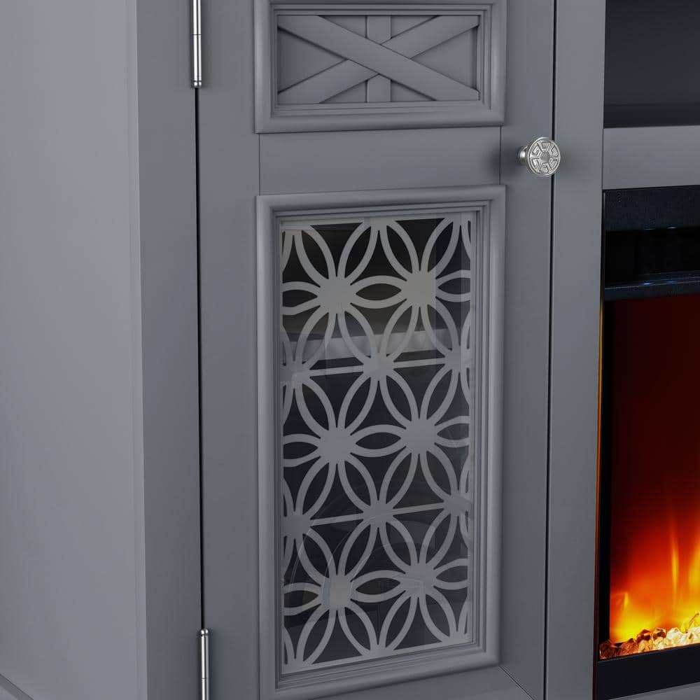 Gray 70" Electric Fireplace TV Stand with Cabinets