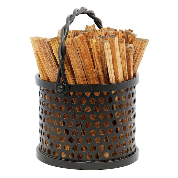 ACHLA DESIGNS 6.75 in. Dia Graphite Twisted Rope Fatwood Caddy with 4 lbs. Sticks Included