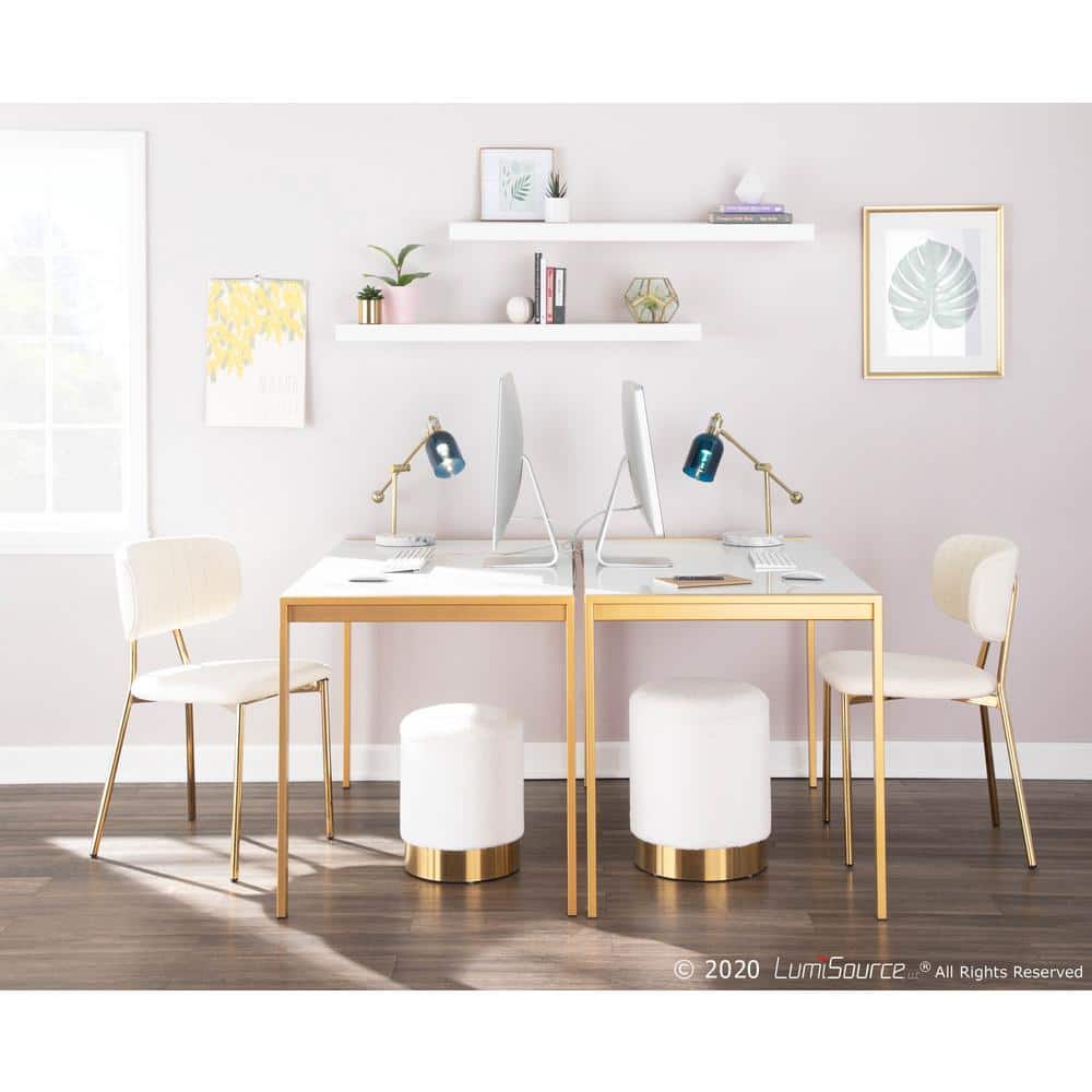 Set of 2 Cream Velvet Upholstered Side Chairs with Gold Metal Legs