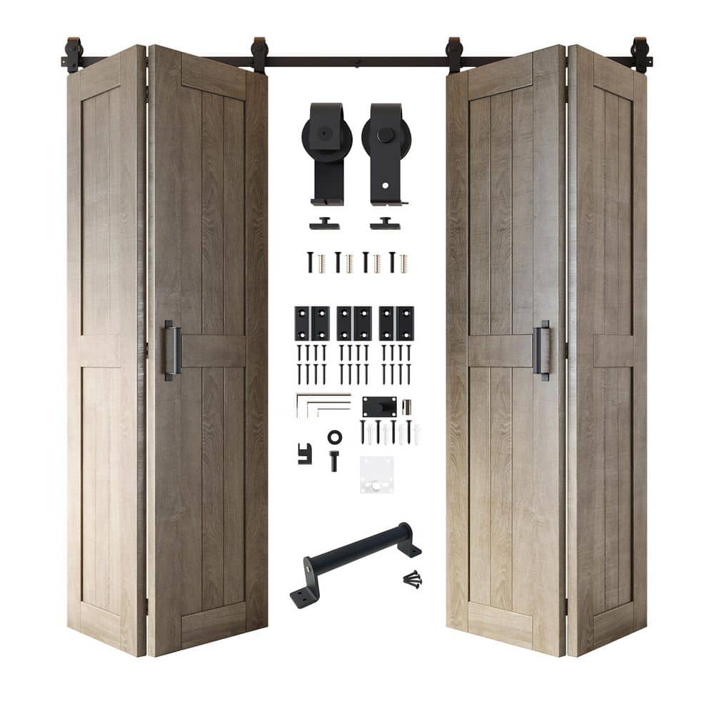 20 in. x 84 in. 5-in-1 Design Classic Gray Solid Core Double Pine Wood Bi-fold Door with T-Shape Roller Hardware Kit price history on PriceWatchPro