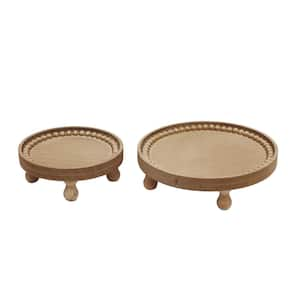 Farmhouse Brown Round Wood Decorative Tray Riser (Set of 2)