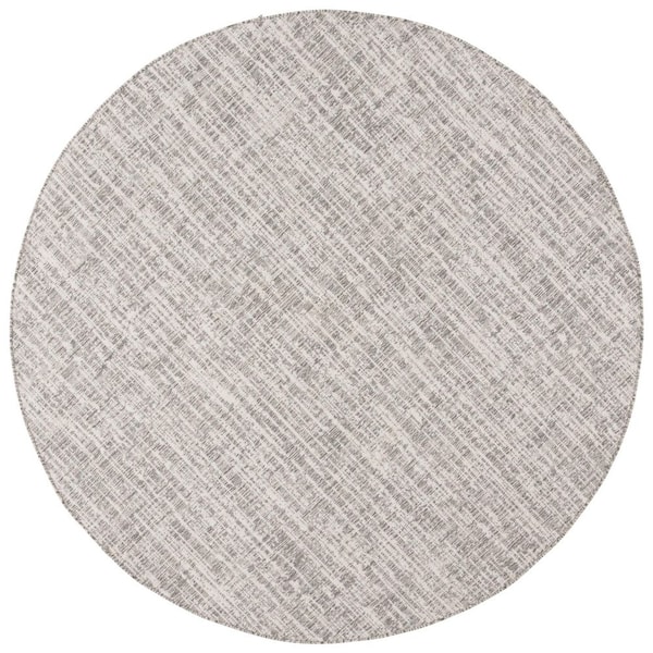 Beach House Gray/Ivory 7 ft. x 7 ft. Distressed Striped Solid Indoor/Outdoor Round Area Rug