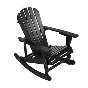 Solid Wood Outdoor Rocking Chair, Lounge Chair Furniture for Patio, Backyard, Garden - Black