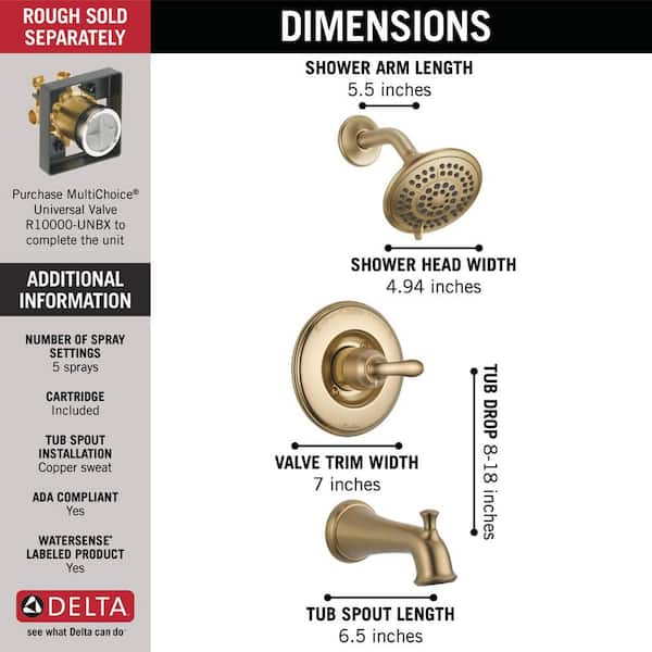 Delta hot Faucet Linden 14 Series Single-Function Tub and Shower Trim Kit