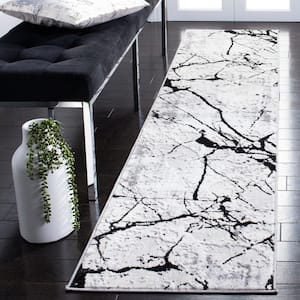 Amelia Gray/Black 2 ft. x 10 ft. Abstract Distressed Runner Rug