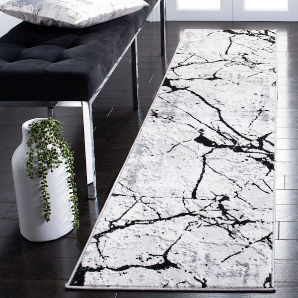 Amelia Gray/Black 2 ft. x 22 ft. Abstract Distressed Runner Rug