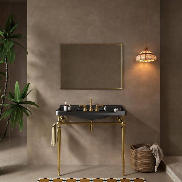 36 in. Freestanding Gold Bath Vanity with Black Ceramic Top Unassembled