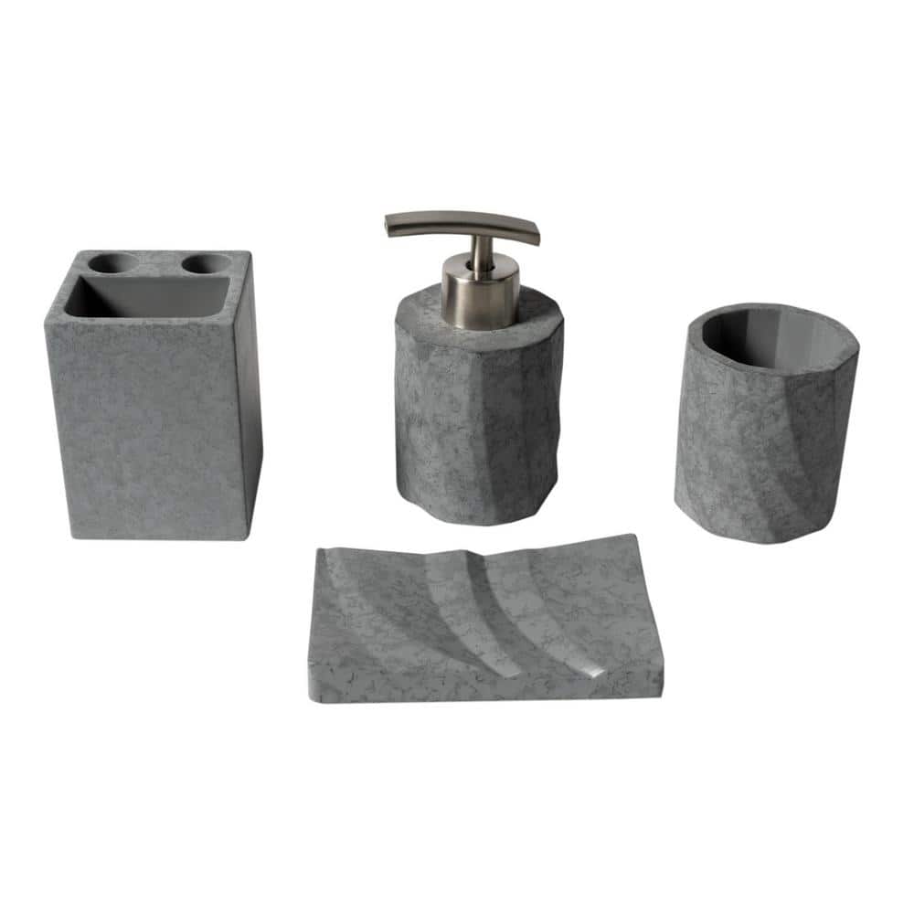 Gray Matte Solid Concrete 4-Piece Bathroom Accessory Set