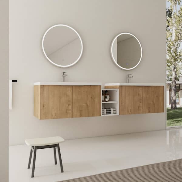 Stafford 82.9 in. W x 18.1 in. D x 19.3 in. H Floating Bath Vanity in Imitative Oak with White Resin Vanity Top
