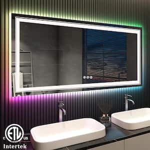 60 in. W x 30 in. H Rectangular Frameless RGB Backlit & LED Frontlit Anti-Fog Tempered Glass Wall Bathroom Vanity Mirror