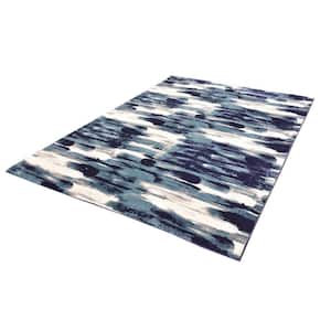 Studio Gray and Blue 7 ft. x 10 ft. Stripes Abstract Synthetic Rectangle Area Rug