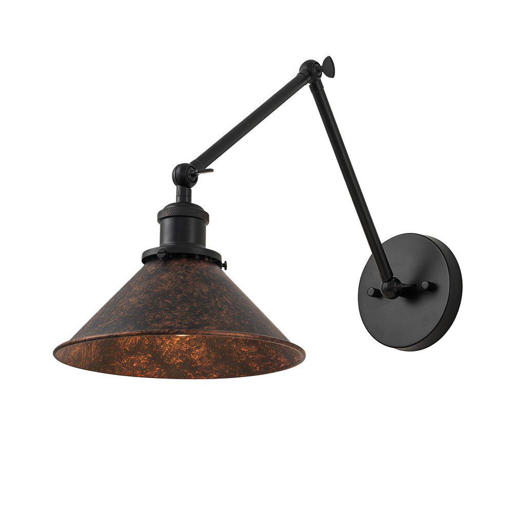 Kivara 8.7 in. 1-Light Black Industrial Adjustable Swing Arm Wall Sconce with Cone Metal Shade price history on PriceWatchPro