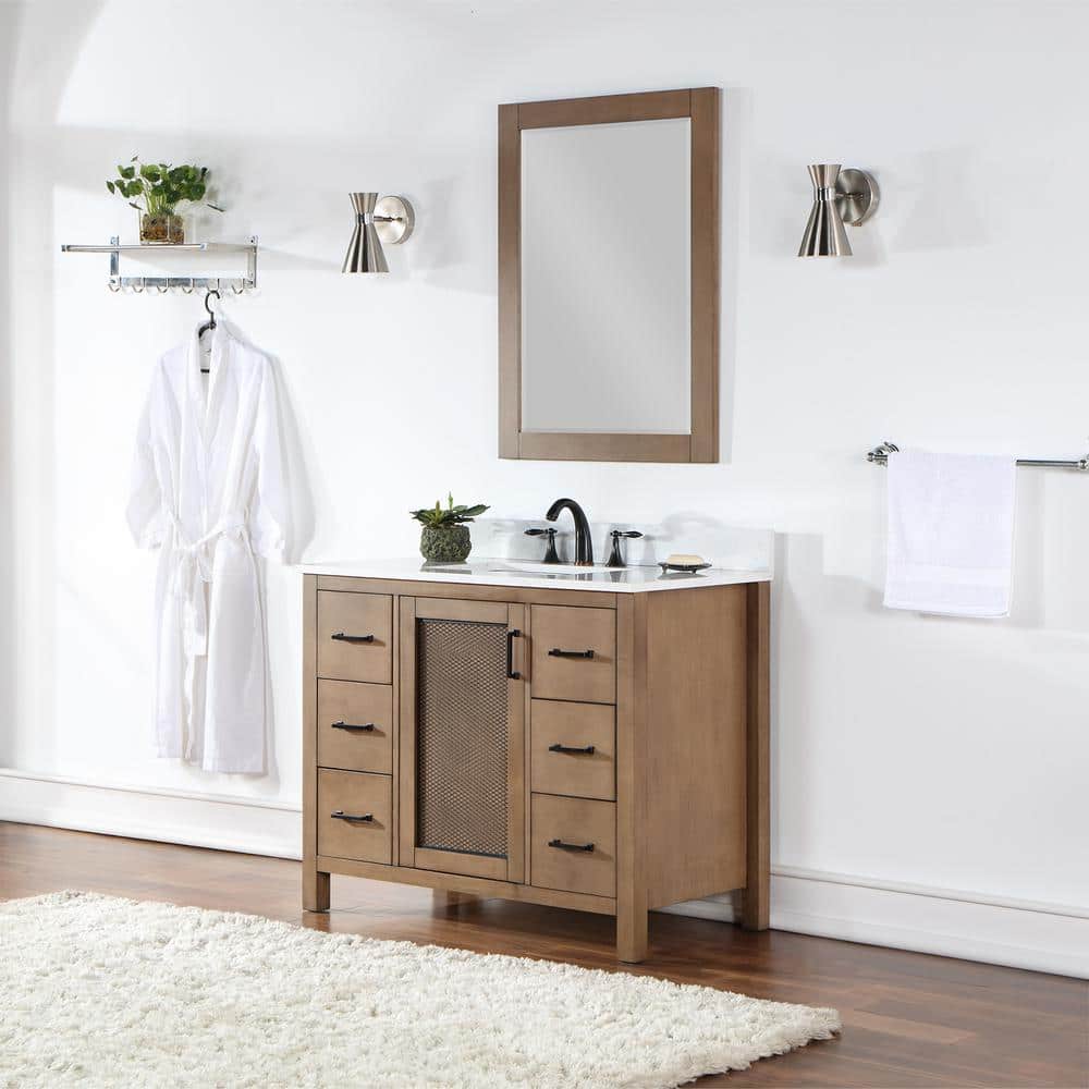 Hadiya 42" Brown Pine Vanity with White Stone Top