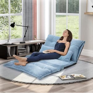 43.3 in. Armless Polyester Upholstered Rectangle Sofa, Adjustable Folding Futon Sofa Bed with 2-Pillows, Blue