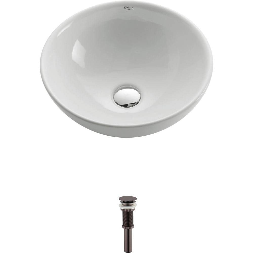 White Ceramic Round Above-Counter Vessel Sink