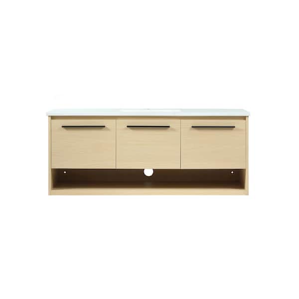 Unbranded Simply Living 48 in. Single Bathroom Vanity in maple with Quartz Vanity Top in Ivory White