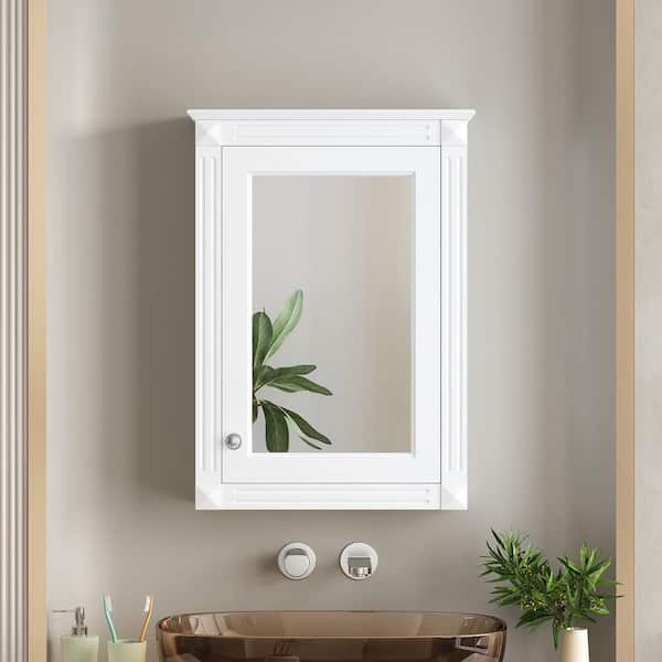 20 in. W x 27.8 in. H White Rectangular Medicine Cabinet with Mirror, 2-Adjustable Shelves and Soft-Close Hinges