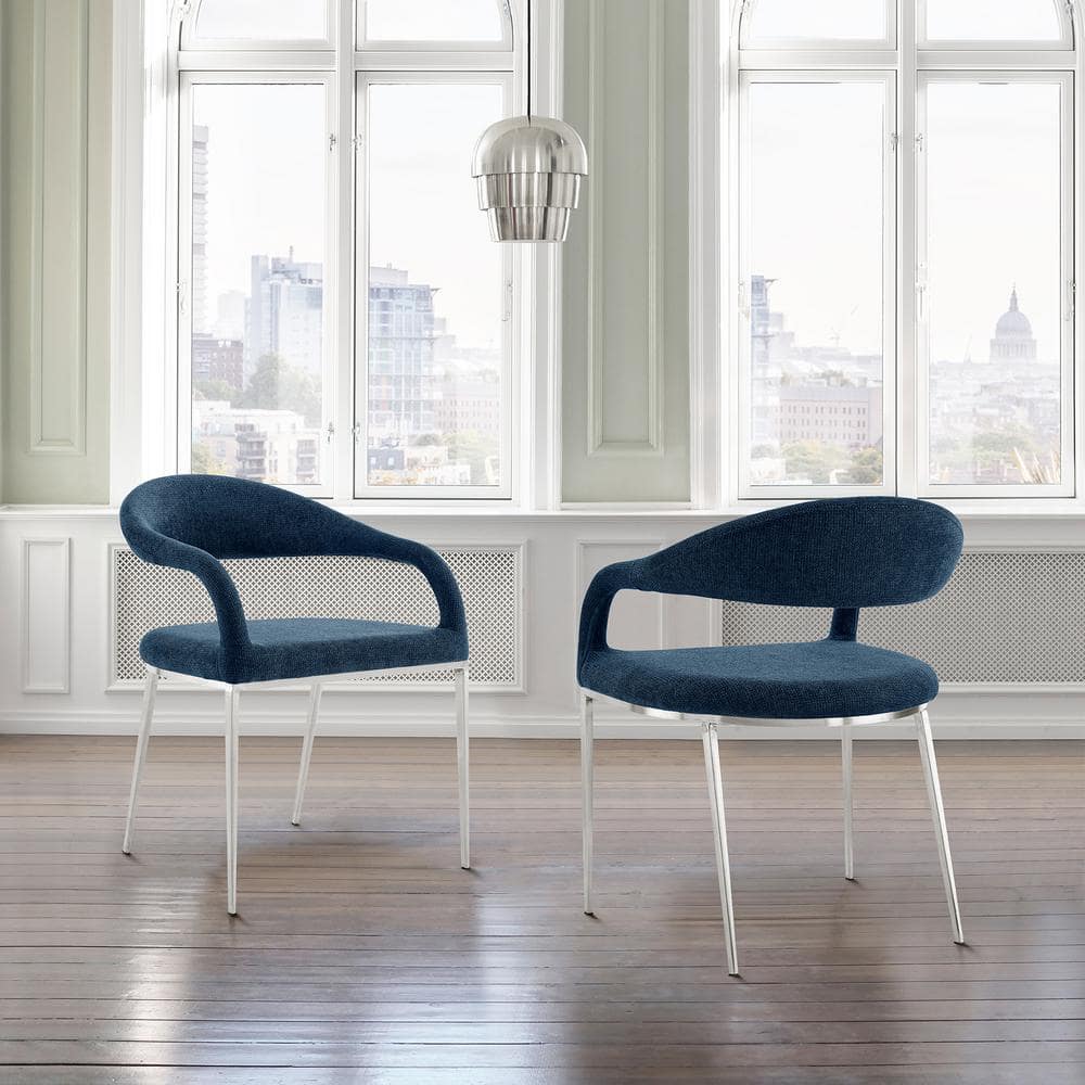 Morgan Light Blue Faux Leather Upholstered Side Chair with Metal Legs