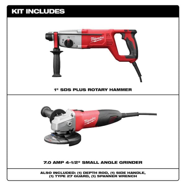 8 Amp Corded 1 in. SDS D-Handle Rotary Hammer with 4-1/2 in. Small Angle Grinder