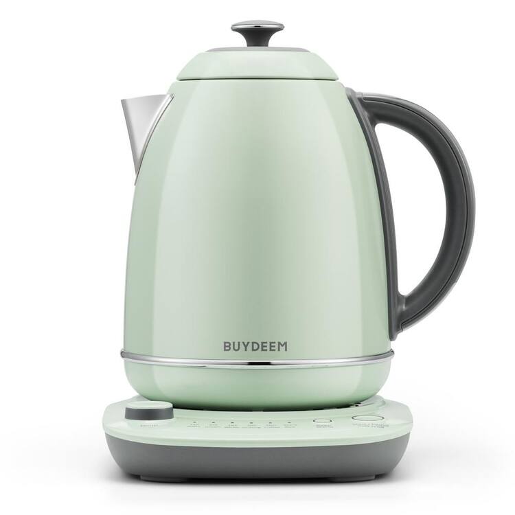 BUYDEEM 7-Cup 1.7 L Stainless Steel Electric Tea Kettle with Temperature Control and Boil Dry Protection-Cozy Greenish