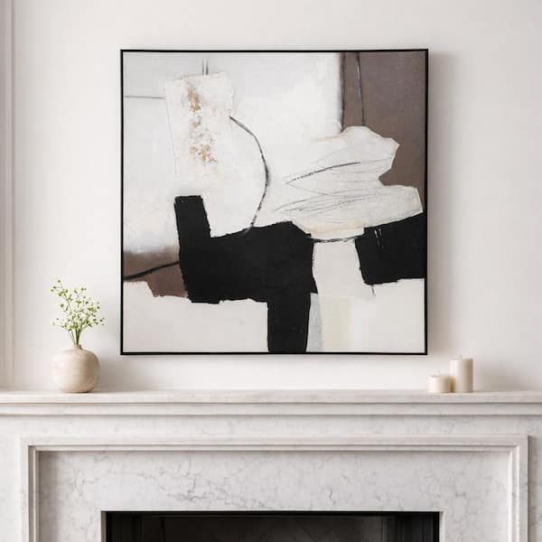 Black Wood Framed Handpainted Square Canvas Wall Art 40 in. x 40 in.