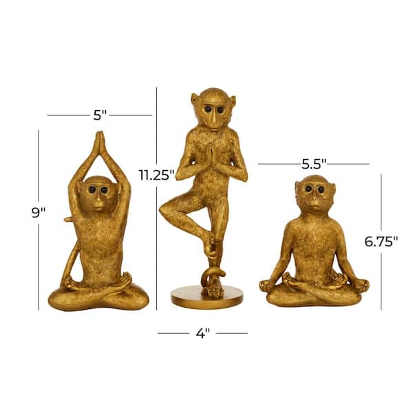 Gold Polystone Monkey Sculpture (Set of 3)
