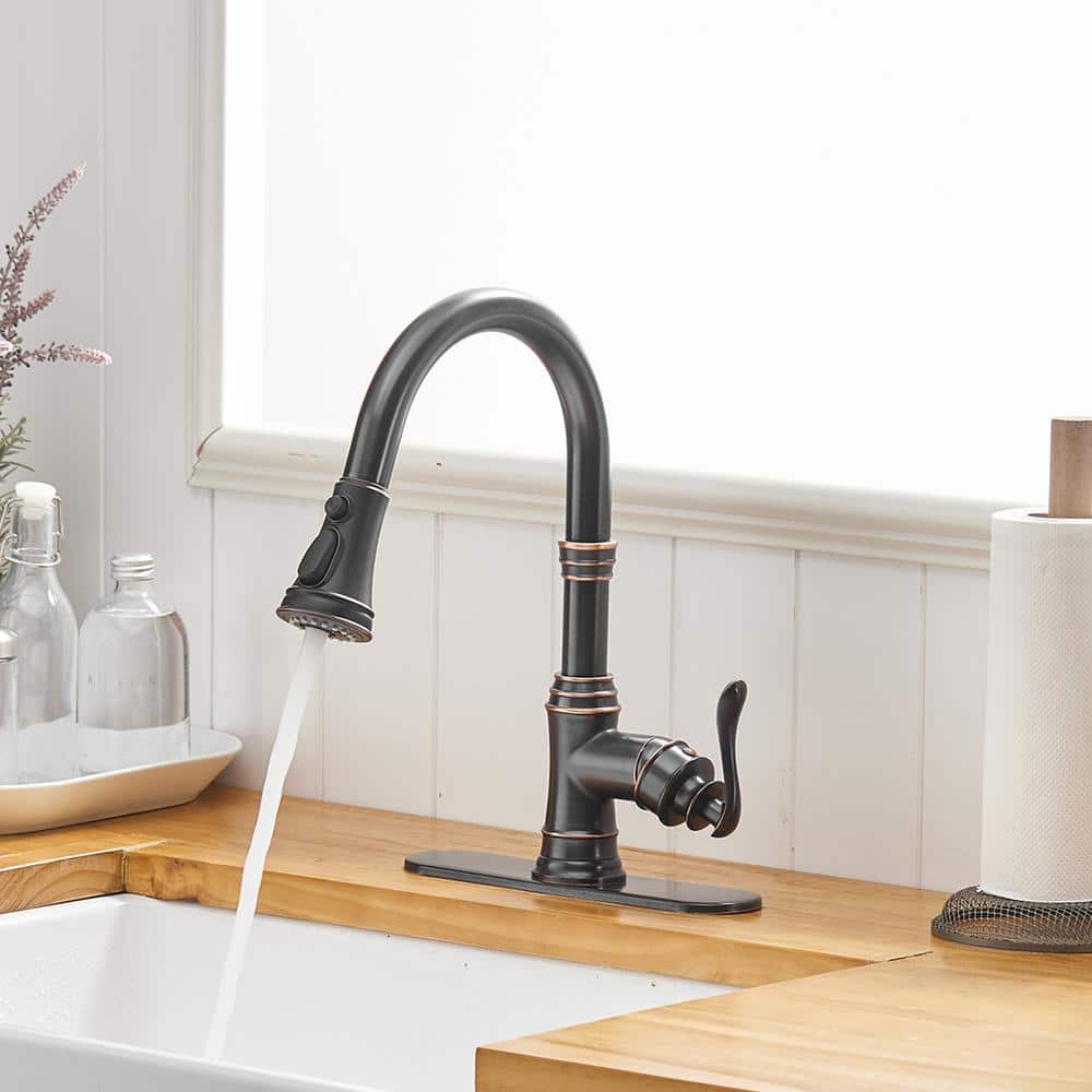 Oil-Rubbed Bronze Pull-Down Kitchen Faucet with Spray