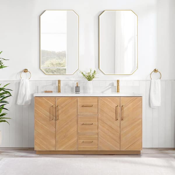 Karachi 60 in.W x 22 in.D x 33.8 in.H Double Sink Bath Vanity in Acacia Classic Gray with White Engineered Stone Top