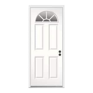 32 in. x 80 in. White Left-Hand/Inswing Fan Lite Clear Glass Steel Prehung Front Door with Brickmould