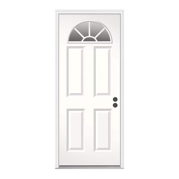 JELD-WEN 32 in. x 80 in. White Left-Hand/Inswing Fan Lite Clear Glass Steel Prehung Front Door with Brickmould