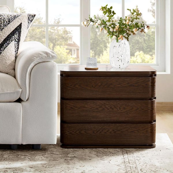 Alduara Walnut 3 Drawers 30 in. W Nightstand with Built-In Power Station