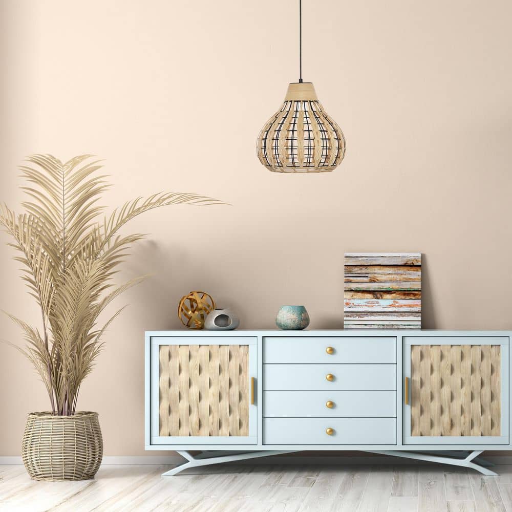 Everett 63" Black Metal Pendant Light with Globe-Shaped Rattan Shade