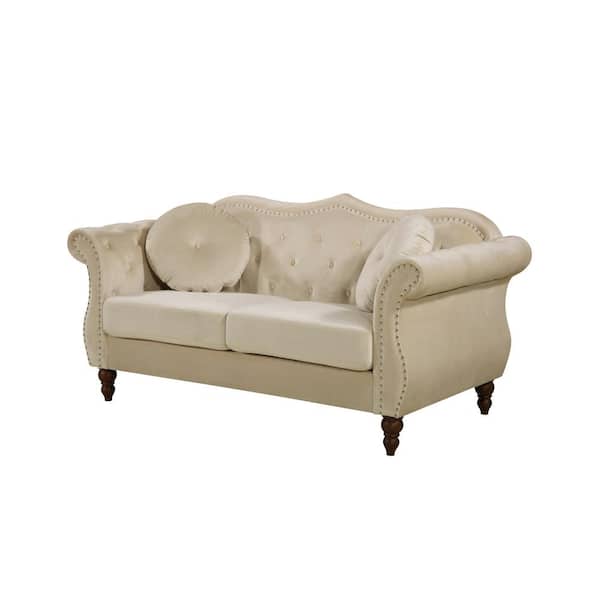 US Pride Furniture Bellbrook 65.5 in. Beige Ivory 2-Seater Chesterfield Loveseat with Removable Cushions