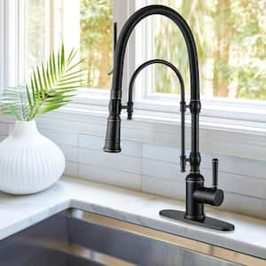 Single Handle Deck Mount Gooseneck Pull Down Sprayer Kitchen Faucet in Oil Rubbed Bronze