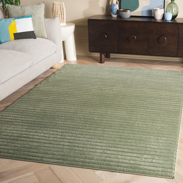 Selena 9 ft. x 12 ft. Green Solid Striped Area Rug