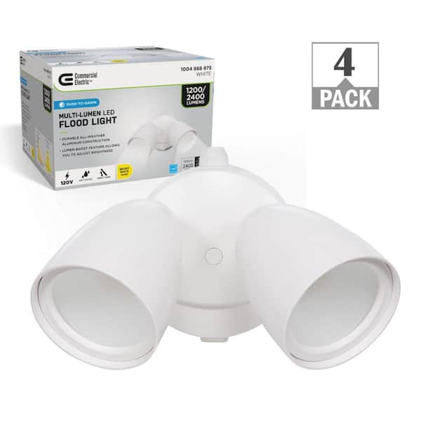 Dusk to Dawn Lumen Boost White Outdoor Integrated Twin Head LED Security Flood Light IP65 4000K (4-Pack)