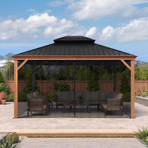 PURPLE LEAF 12 ft.x14 ft.Wood Grain Aluminum Power-Coated Frame