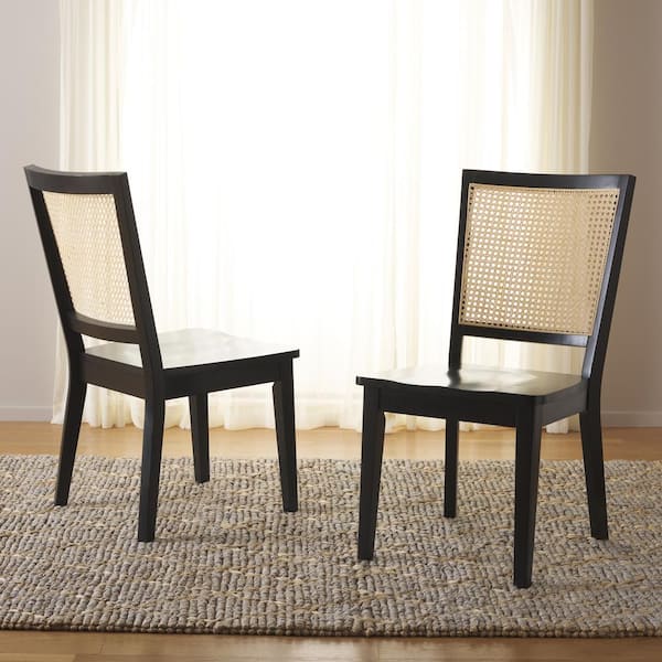 SAFAVIEH Margo Black/White Washed 16.8 in. Rattan Dining Chair (Set of 2)
