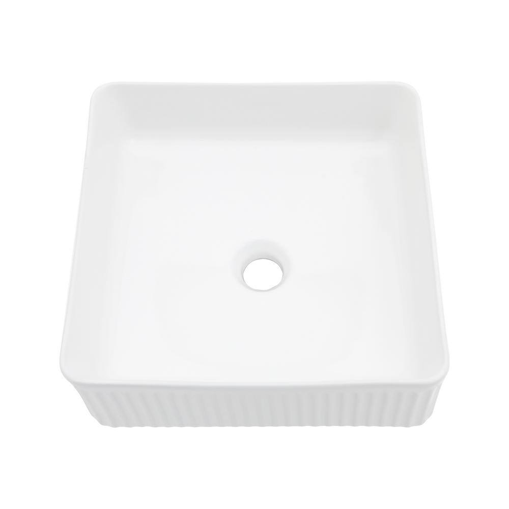 15.69" White Ceramic Square Vessel Bathroom Sink