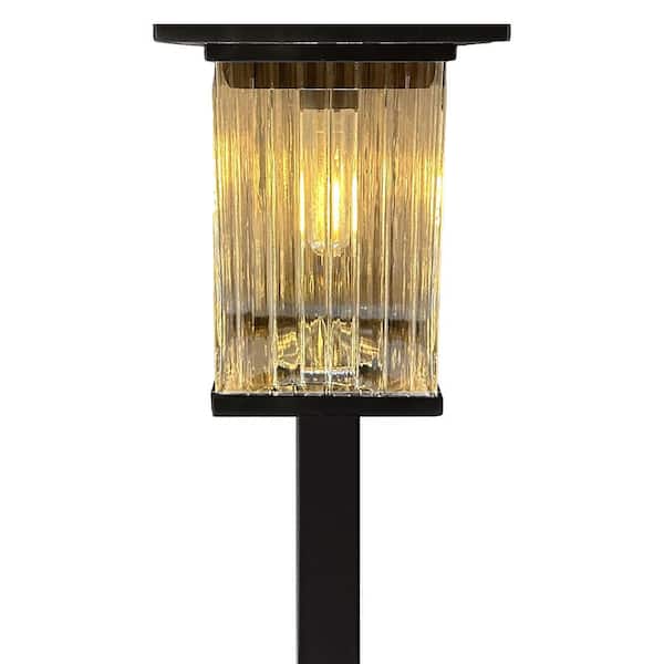 Black Integrated LED Outdoor Solar Pathway Lights with Clear Ribbed Glass (4-Pack)