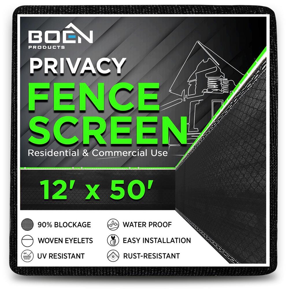 12 ft. X 50 ft. Black Privacy Fence Screen Netting Mesh with Reinforced Eye