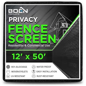12 ft. X 50 ft. Black Privacy Fence Screen Netting Mesh with Reinforced Eyelets for Chain link Garden Fence